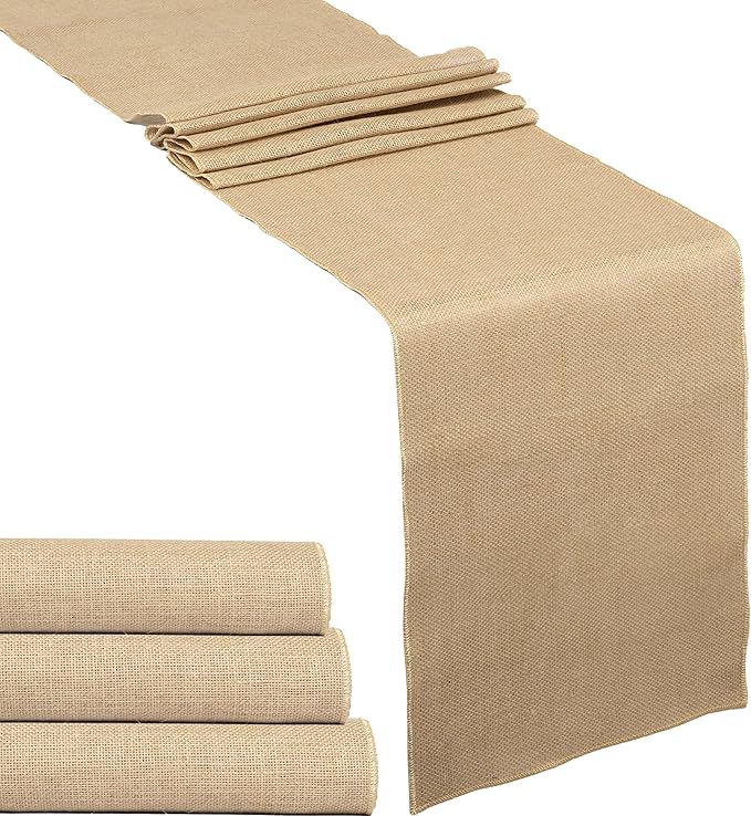 4 Pack Natural Burlap Table Runners (12 x 108 Inch) | Rustic Jute Table Runners for Wedding, Farmhouse, Thanksgiving, Coffee Table Decor Cover, Fall Décor & Parties