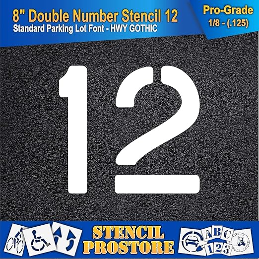 Pavement, Curb, and WheelStop Stencils - 6 inch Double Number Stencil - (12) - 6" x 6" x 1/8" (128 mil) - Pro-Grade