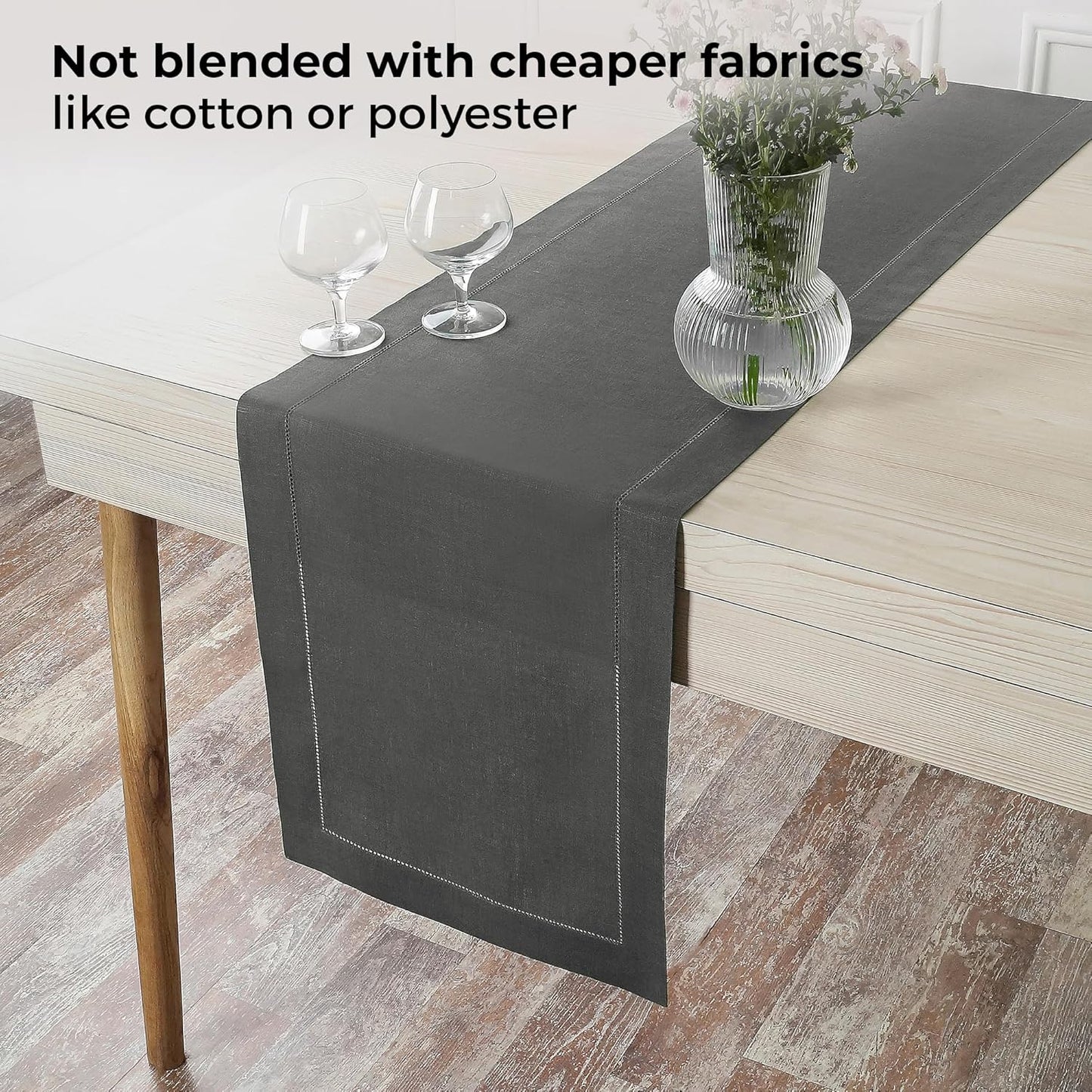 D'Moksha Homes Linen Charcoal Grey Table Runner 48 Inches - Classic Hemstitch, 100% Pure Linen Coffee Table Runner 14 x 48 Inch Ideal for Dresser Tables - Fall, Autumn and Halloween