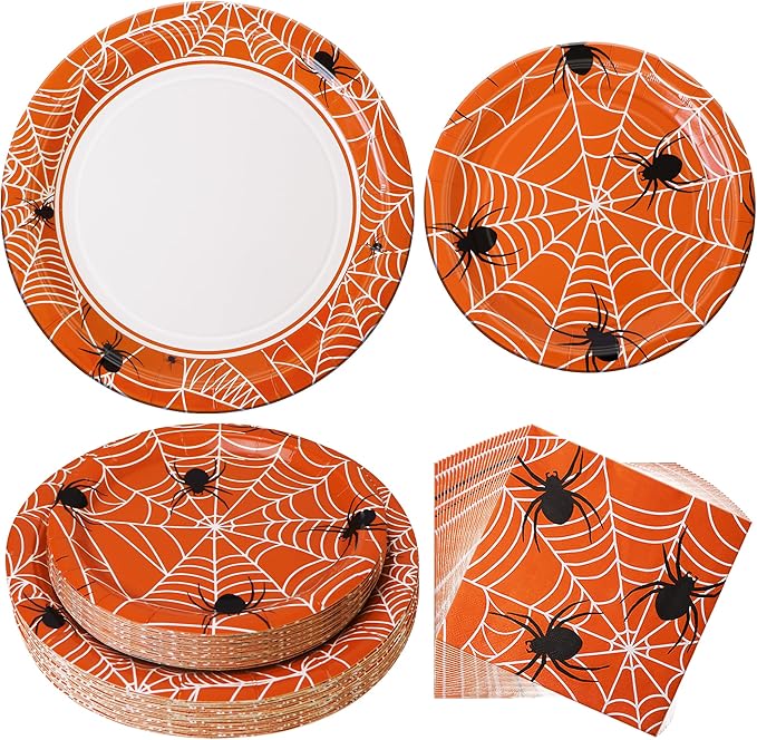 75pcs Spider Party Supplies, 25 Guest Disposable Paper Plates & Napkins, Tableware Decorations Favors, Including 9" & 7" Plates & Napkins for Halloween, Birthday, Parties, and Everyday Use