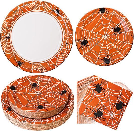 75pcs Spider Party Supplies, 25 Guest Disposable Paper Plates & Napkins, Tableware Decorations Favors, Including 9" & 7" Plates & Napkins for Halloween, Birthday, Parties, and Everyday Use