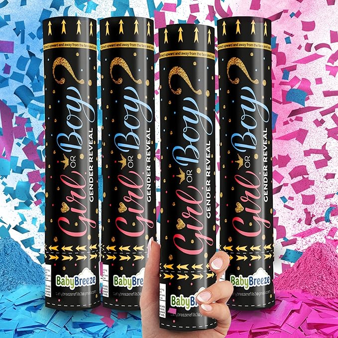 Gender Reveal Confetti Powder Cannon Biodegradable Baby Boy Blue Baby Girl Pink Gender Reveal Poppers - He or She What Will it Bee Baby Shower Baby Party Decorations Supplies Confetti Sticks