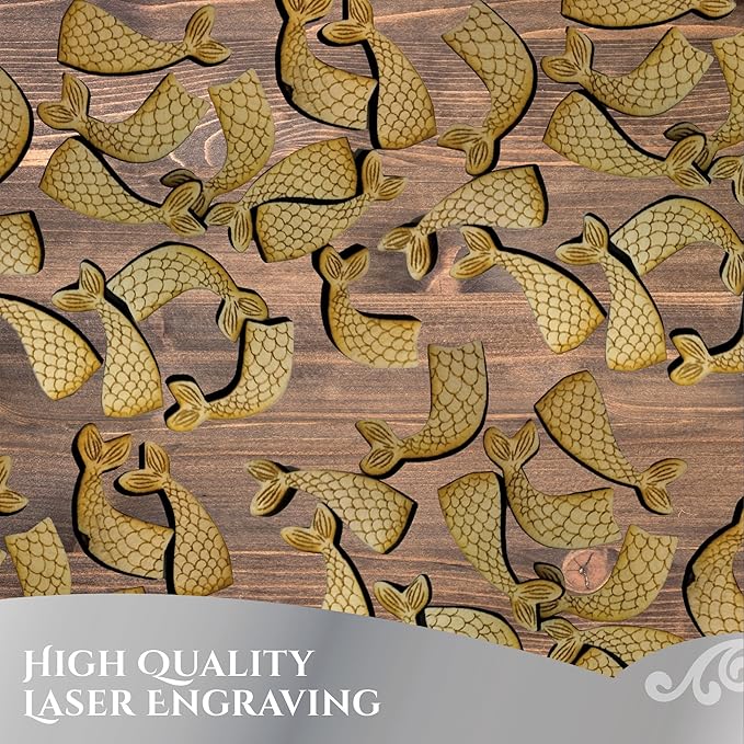Confetti - Engraved Wood - Rustic Wooden Wedding Decor Party Table Scatter Decorations (Mermaid Tail)