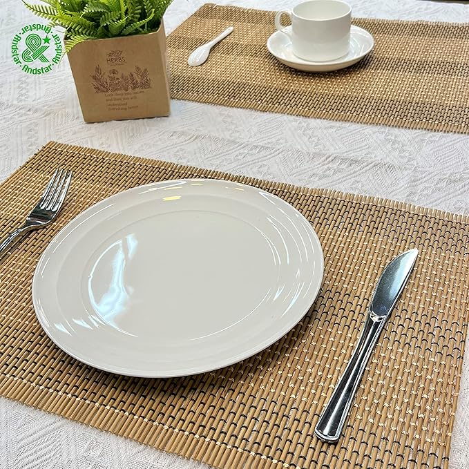 ANDSTAR Set of 8 Pcs Bamboo Placemats Natural Anti-Slip Bamboo Placemats Washable Heat-Resistant Table Mats for Dining Room and Kitchen (Brown+White+Black)