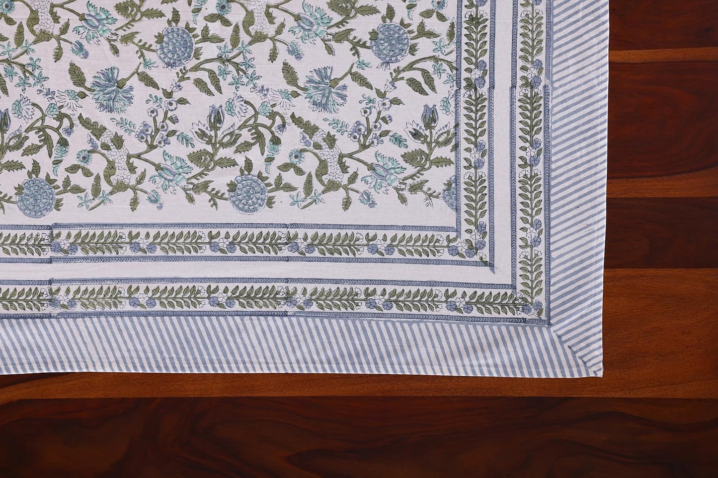 ATOSII Mahoka Blue 100% Cotton Fall Tablecloth, Handblock Floral Linen Table Cloth for Kitchen Dining Table I Parties Weddings Outdoors Easter Valentine's Gift I 60 X 108 Inches I 8 Seater