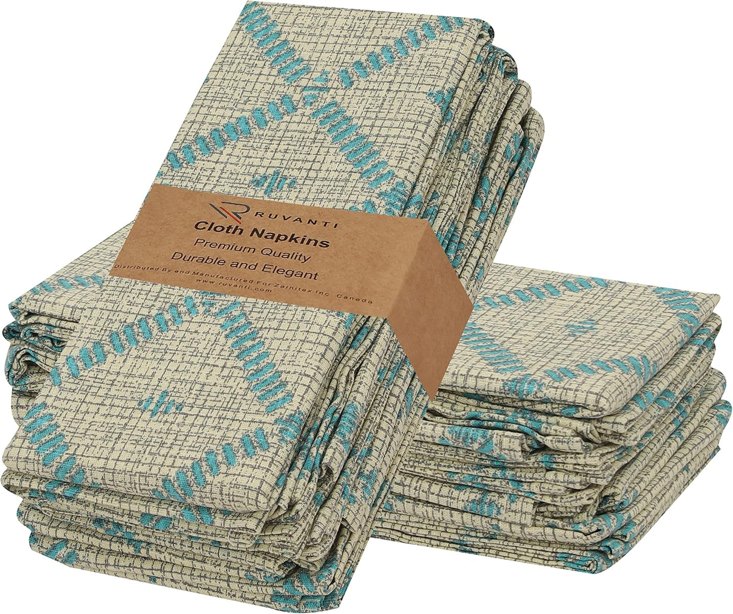 RUVANTI Cloth Napkins Set of 12 Cotton 100%, 18x18 Inches Napkins Cloth Washable, Soft, Absorbent. Cotton Napkins for Parties, Christmas, Thanksgiving, Weddings, Dinner Napkins Cloth - Linear