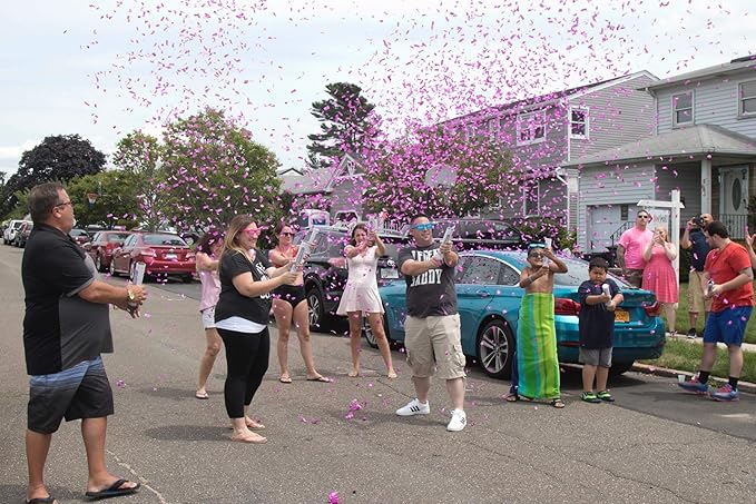Gender Reveal Confetti Cannon Poppers(2 Pack - Pink) Gender Reveal Surprise - Colorful Confetti