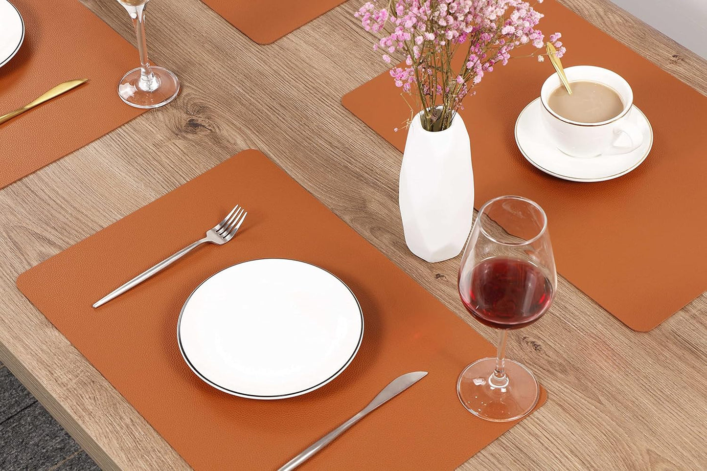 Fall Placemats Set of 4 Wipeable Table Mats Easy to Clean Waterproof Kitchen Mats for Dining Table Outdoor Indoor (4, Brown)