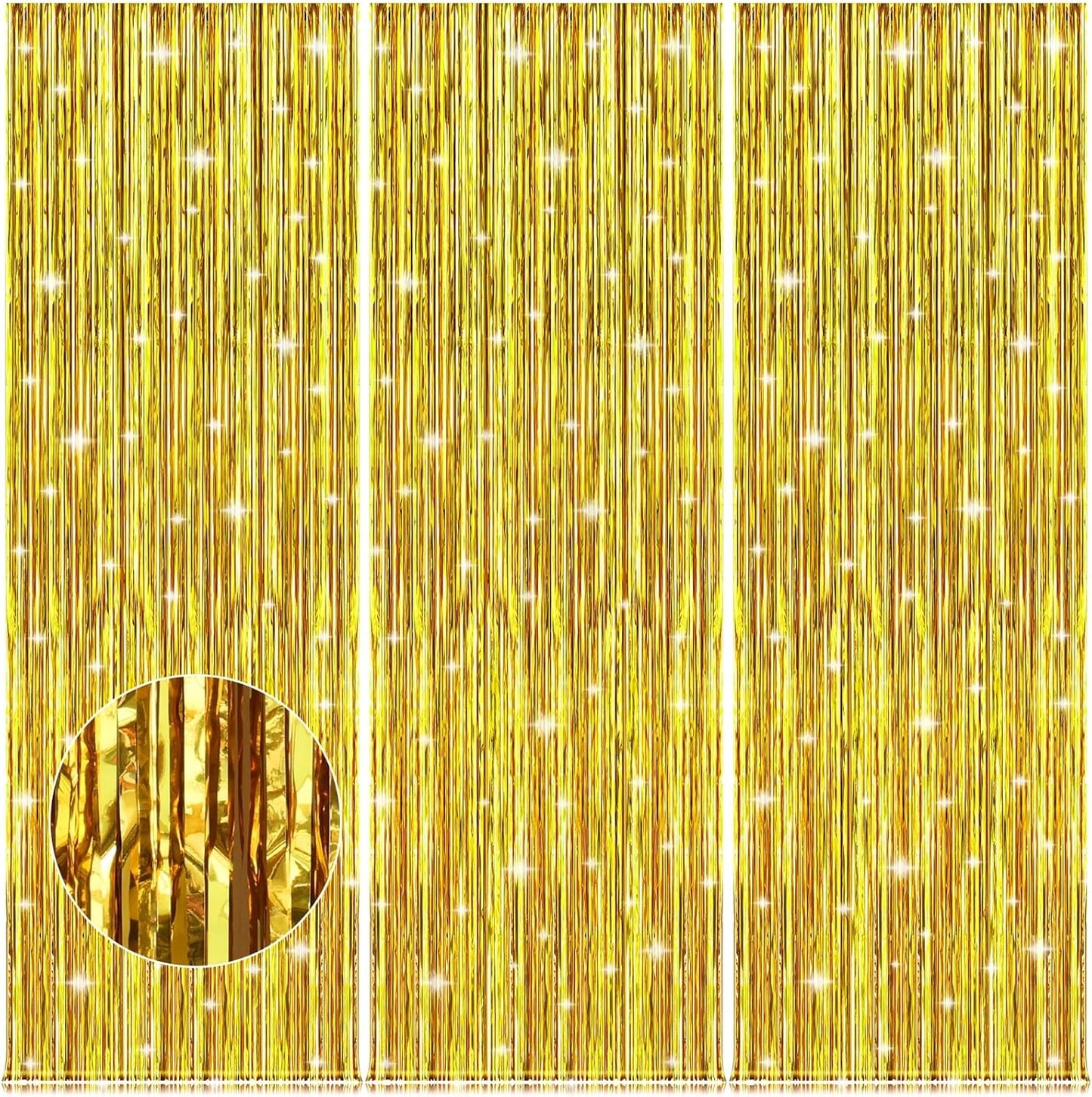 Accevo Gold Party Streamers 3Pack Foil Fringe Curtains 3.2ft x 8.2ft Door Streamers Metallic Tinsel Curtain Gender Reveal New Year Christmas Party Decorations Glitter Streamers Decoration Photo Booth