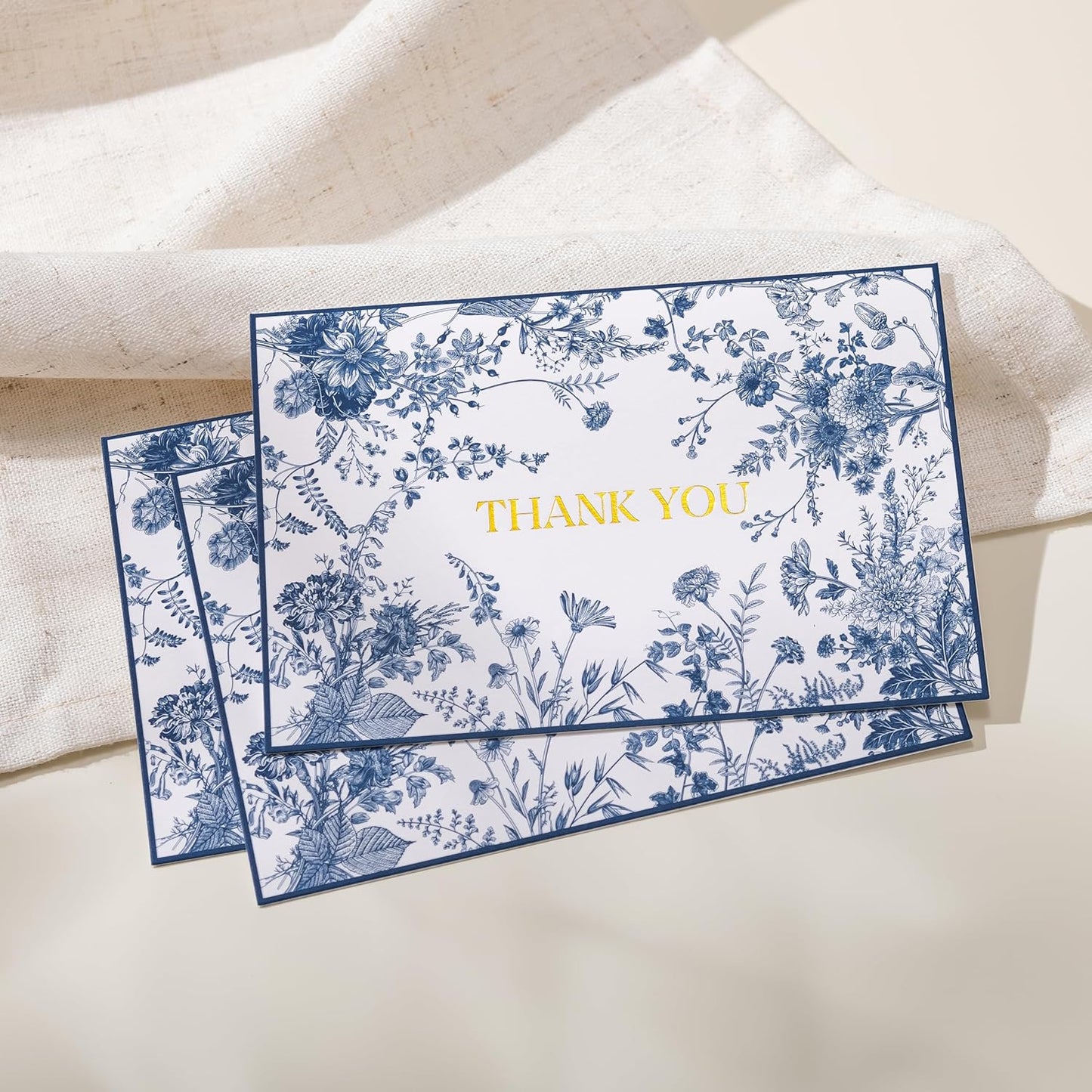 Crisky Navy Blue Floral Thank You Cards with Envelopes, 50 Pack Gold Foil Wildflower Greeting Notes Bulk for Birthday, Baby Shower, Bridal Shower, Wedding, Graduation