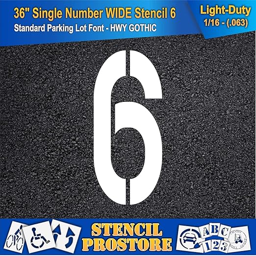 Pavement Stencils - 36 inch Single Number Stencil (Wide) - 6-36" x 16" x 1/16" (63 mil) - Light-Duty