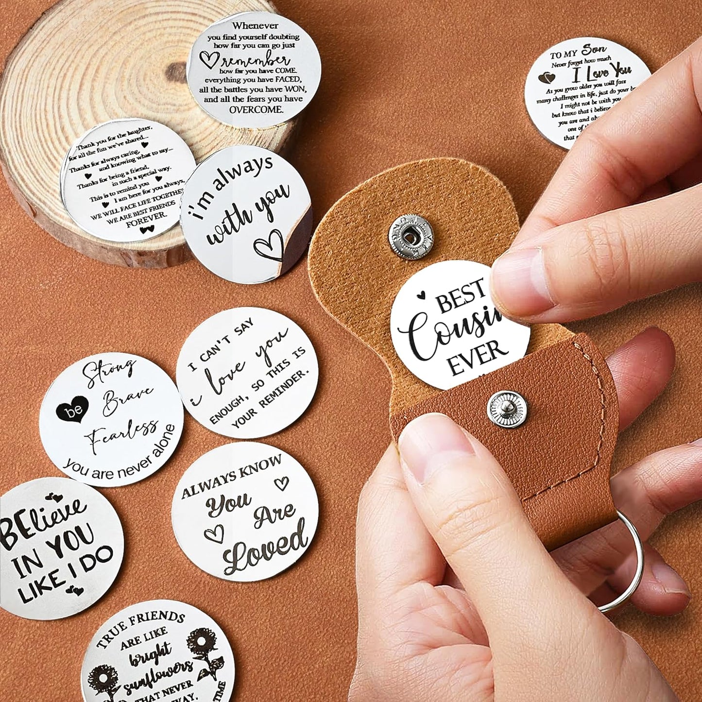 OUMILAN Pocket Hug Token Gifts for Men Boyfriend Girlfriend Inspirational Gift for Son Daughter Brother with Leather Keychain
