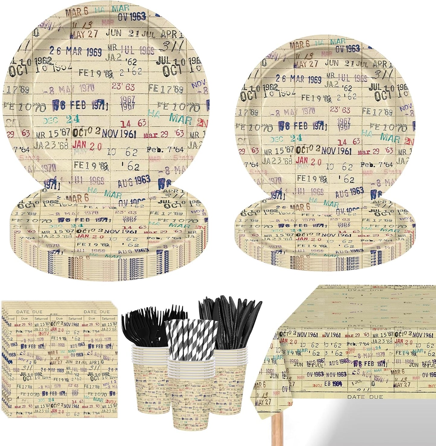 169 Pcs Due Date Card Book Party Supplies for Girls Boys Club Vintage Beverage Baby Shower Party Decorations Napkins and plate Book Lovers Gifts or Reading Themed Dinnerware for 24 Guests