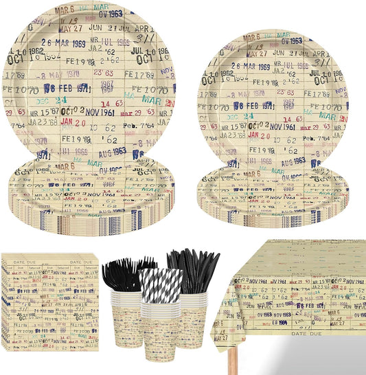 169 Pcs Due Date Card Book Party Supplies for Girls Boys Club Vintage Beverage Baby Shower Party Decorations Napkins and plate Book Lovers Gifts or Reading Themed Dinnerware for 24 Guests