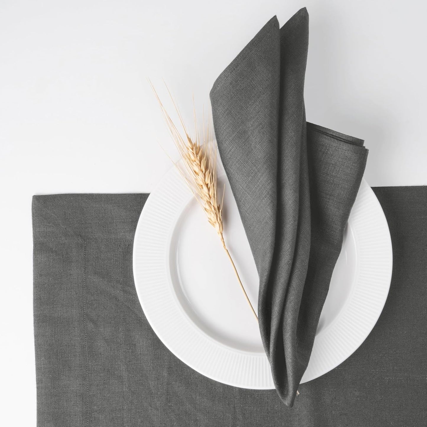 D'Moksha Homes Charcoal Grey Linen Napkins 18 x 18 Inch - 100% Pure Linen Cloth Washable Dinner Napkins Set of 4 for Fall, Autumn and Halloween
