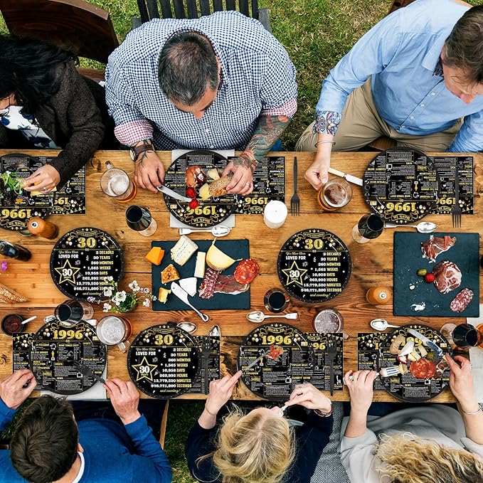 96Pcs 30th Birthday Plates and Napkins Back in 1996 Party Decorations Black Gold 30 Year Old Party Dessert Plates 1996 Birthday Tableware for 24 Guests 30th Theme Men Woman Bday Parties Supplies