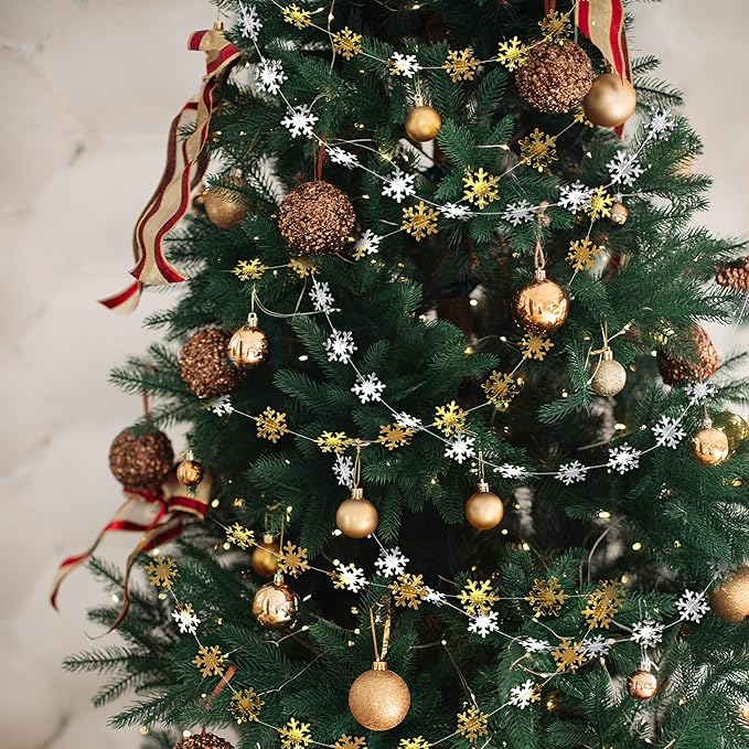 Cheerland Clearance Silver and Gold Snowflake Decorations Hanging Winter Birthday Party Garland Christmas Snowflakes Xmas Snow Flake Streamer Wall Backdrop Holiday Classroom Baby Showers Office Decor