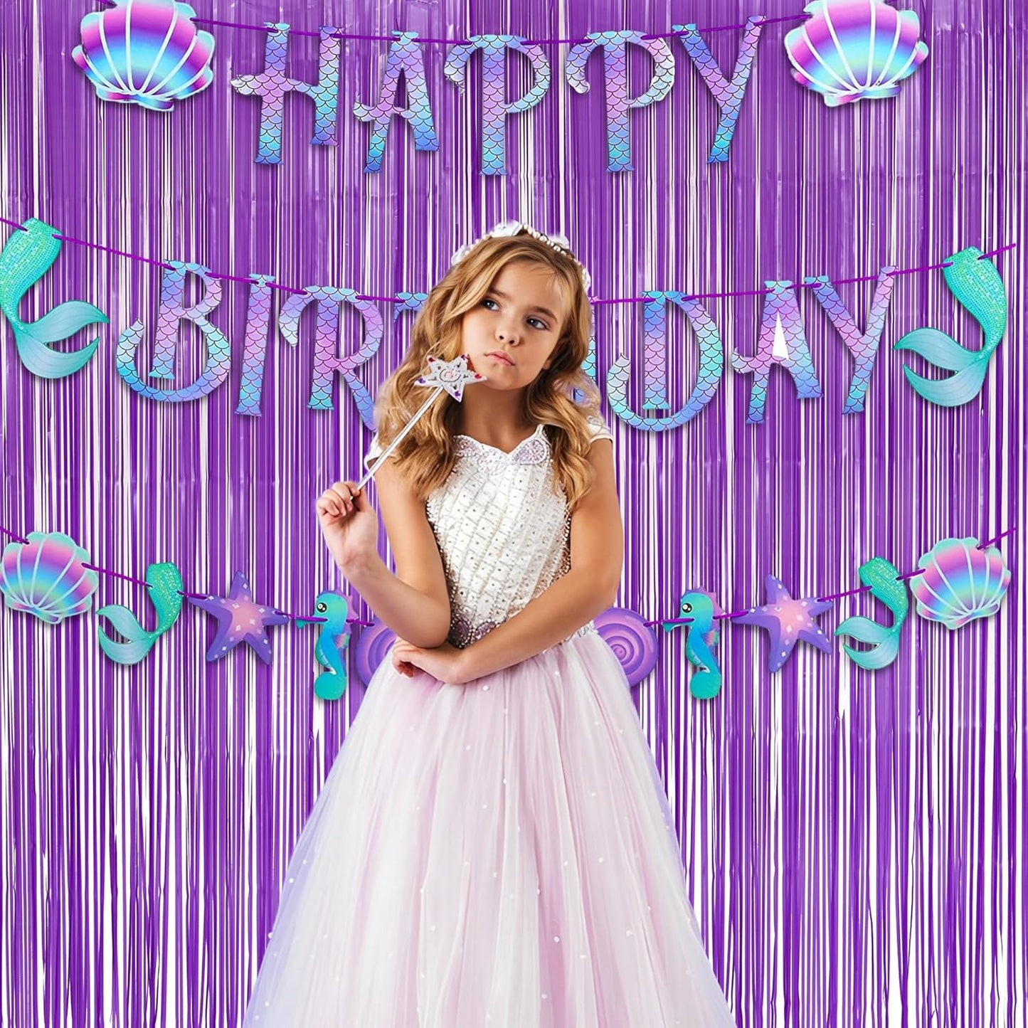 Purple Tinsel Fringe Party Backdrop - GREATRIL Party Streamers for Lavender/Mermaid/Butterfly/Fairy Birthdays Party Decorations - 3.2ft X 8.2ft - 2 Packs