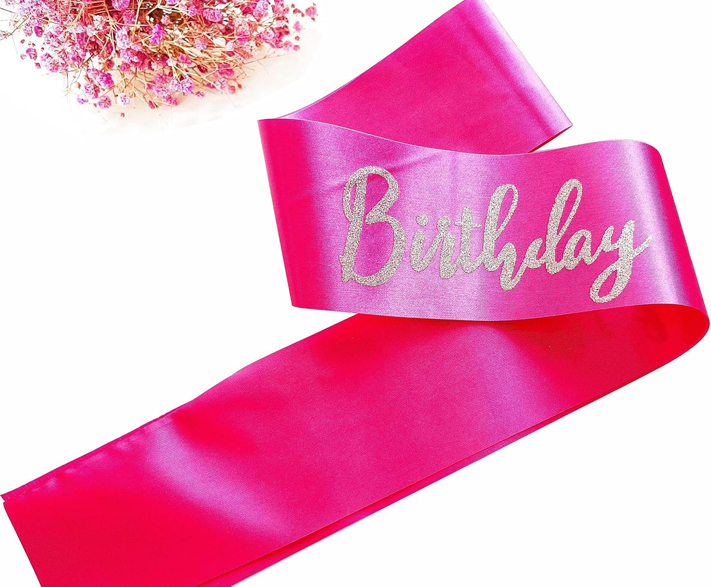 Birthday Squad Sash, 6 Pieces Hot Pink with Silver Glitter Letter Birthday Gift Sashes Set for Women Funny Party Favors Decorations for 16th 18th 21st 25th 30th 40th 50th or Other Bday
