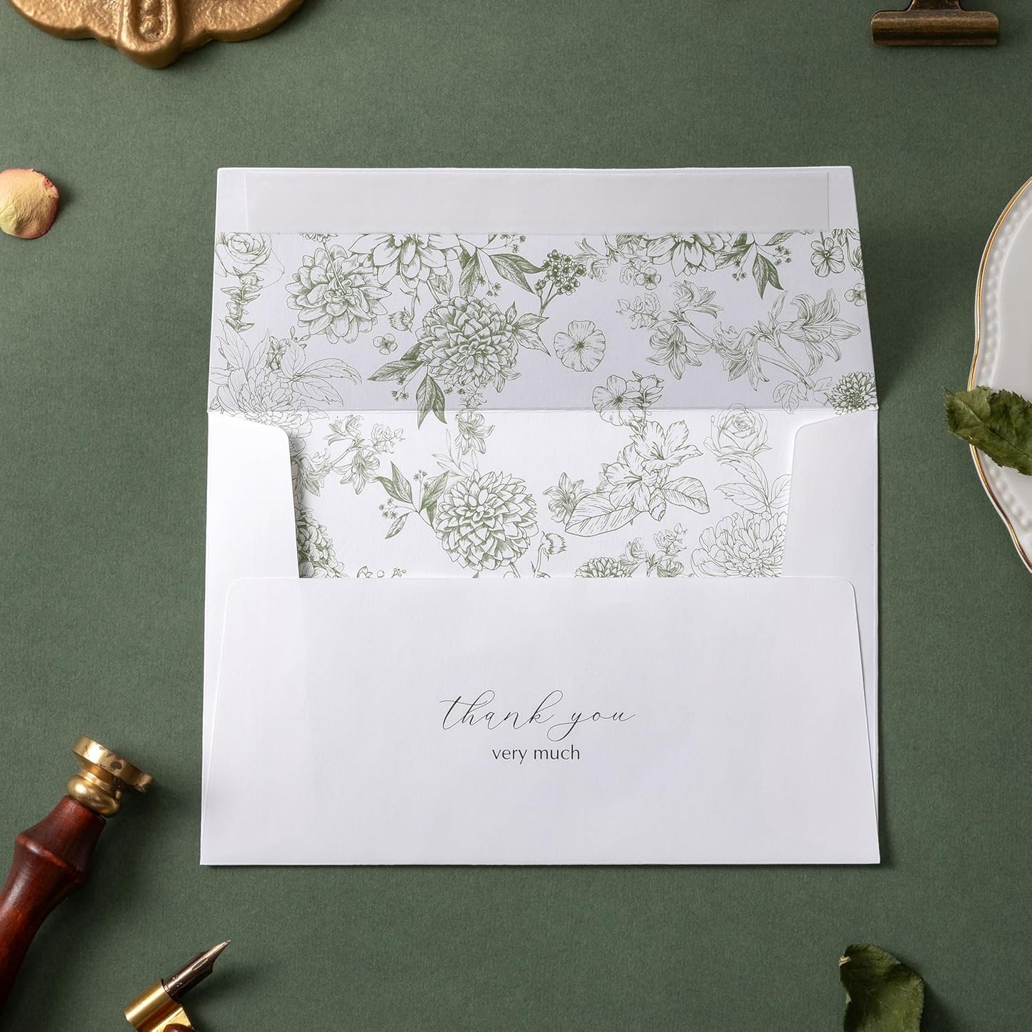 Crisky Green Floral Thank you cards Gold Foil Greeting Notes Bulk with Envelopes(25 Pack) for Birthday, Baby Shower, Bridal Shower, Wedding, Graduation