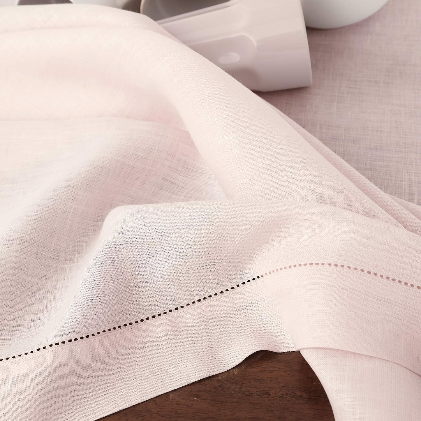 Solino Home Pink Linen Tablecloth 60 x 120 Inch - 100% Pure Linen Hemstitch Table Cloth for Rectangle Tables - Classic Hemstitch, Machine Washable Tablecloth for Halloween
