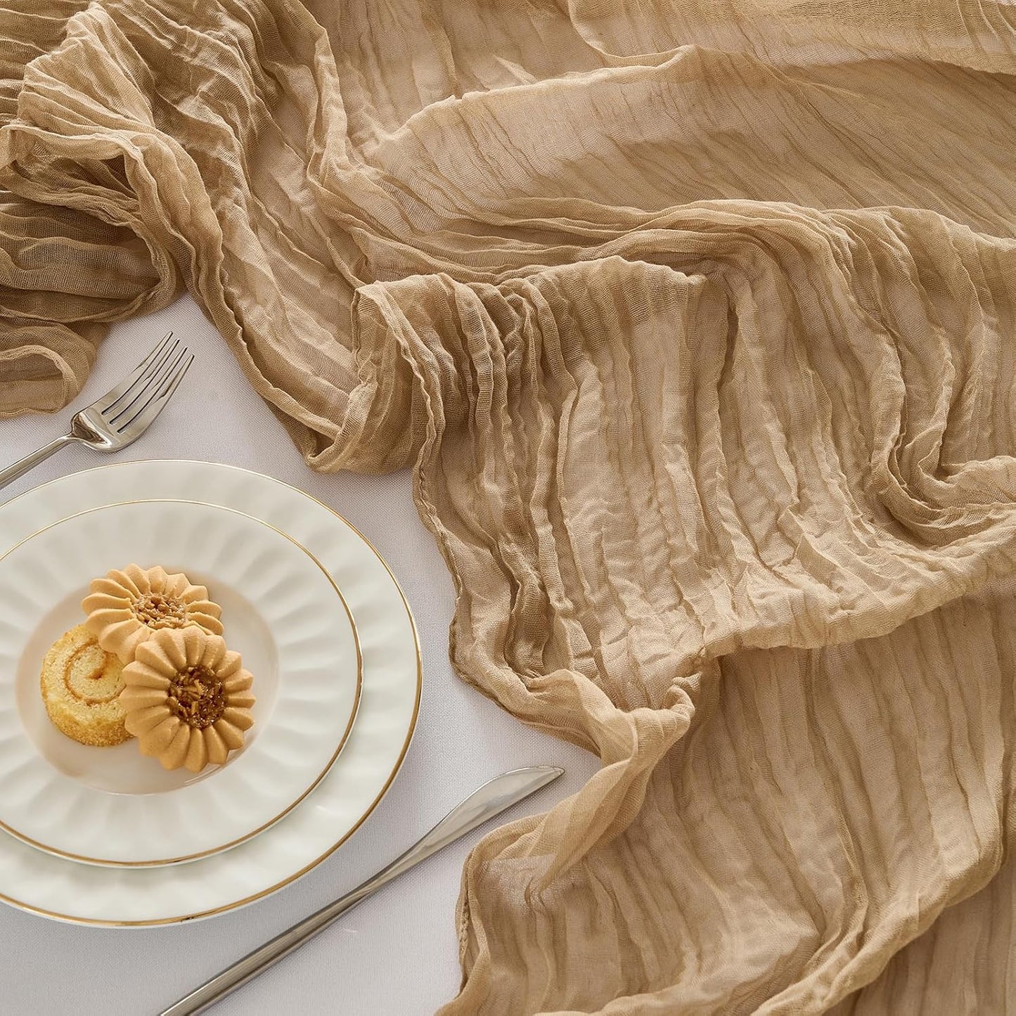 Fanami 6 Pack Cheesecloth Table Runner -10FT Nude Brown Boho Gauze Cheese Cloth Table Runner 120 Inches Long Rustic Sheer Fabric Centerpieces for Wedding Birthday Party Bridal Baby Shower Decorations