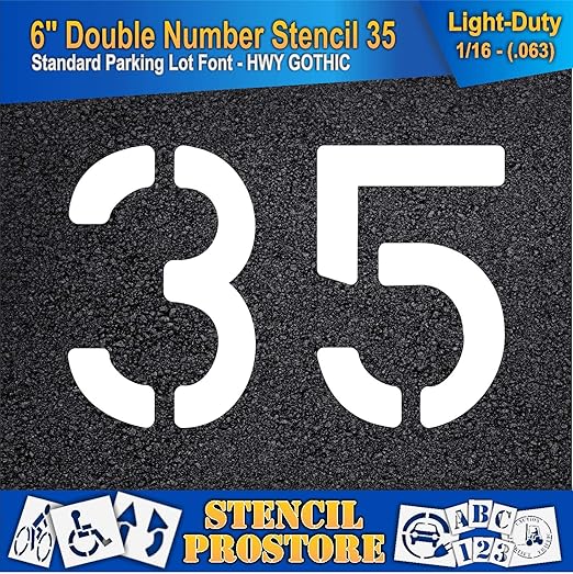 Pavement, Curb, and WheelStop Stencils - 6 inch Double Number Stencil - (35) - 6" x 9" x 1/16" (63 mil) - Light-Duty