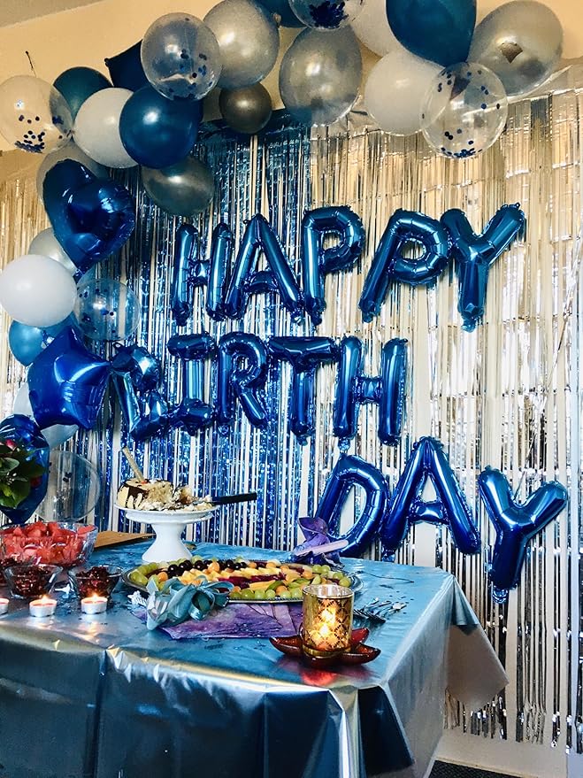 [52 PCS] 16" Foil Blue Letter Balloons 2 Sets of A-Z, Mylar Aluminum Hanging Alphabet for Graduation New Year eve Birthday Party Decorations