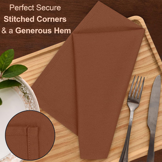 Ruvanti Cloth Napkins set of 12, 18x18 Inches Napkins Cloth Washable, Soft, Durable, Absorbent, Cotton Blend. Table Dinner Napkins Cloth for Hotel, Lunch, Restaurants, Weddings, Parties - Caramel Cafe