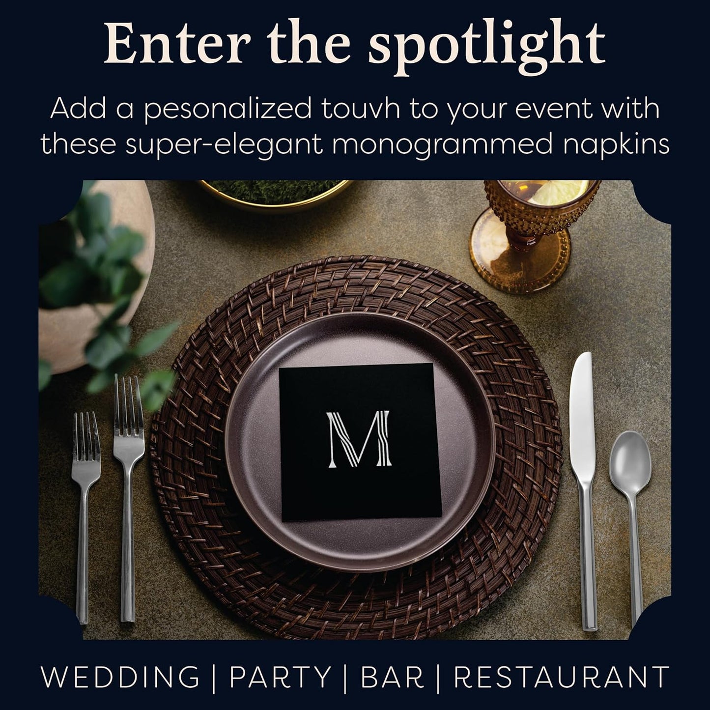 100 Pack Disposable Monogrammed Cocktail Napkins Black, 5"x5" Linen-Feel Silver Foil Letter G Paper Napkins, Initial White Beverage Napkins For Wedding, Party, Bar Or Holiday