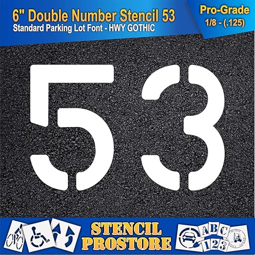 Pavement, Curb, and WheelStop Stencils - 6 inch Double Number Stencil - (53) - 6" x 9" x 1/8" (128 mil) - Pro-Grade