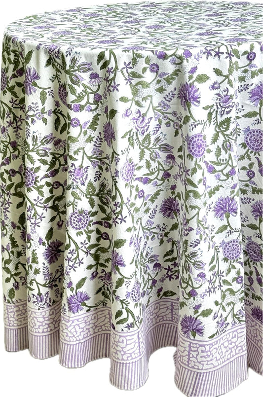 ATOSII Mahoka 100% Cotton Round Spring Summer Tablecloth, Block Print Floral Table Cloth for Kitchen Dining Linen I Parties, Weddings, OutdoorsI 72" Inches Round, 4 Seater