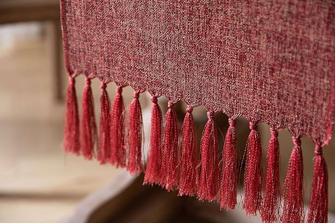 ZeeMart Red Table Runners 72 Inches Long, Burlap Linen Style Rustic Farmhouse Table Runner, Boho Woven Dining Table Runner, 13x72 Inches, Red