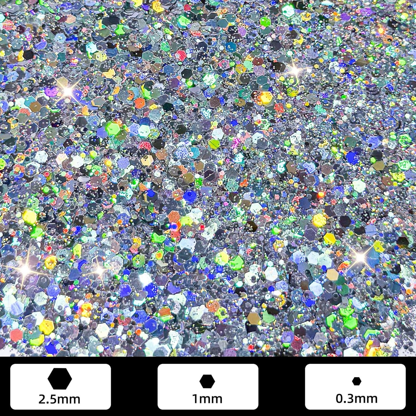GlimmerLife Silver Chunky Glitter, 150G/5.29OZ, Craft Glitter, Metallic Iridescent, Holographic, DIY Decorations