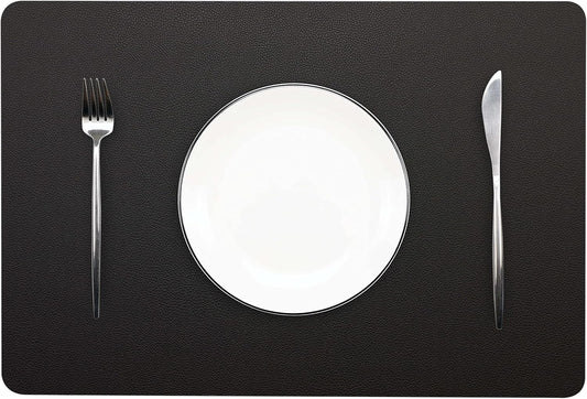 Wipeable Placemats Leather Table Mats Waterproof Heat-Resistant Easy to Clean for Dining Table Set Kitchen Table (6, Black)