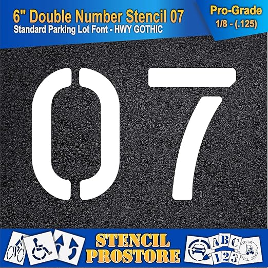 Pavement, Curb, and WheelStop Stencils - 6 inch Double Number Stencil - (07) - 6" x 9" x 1/8" (128 mil) - Pro-Grade