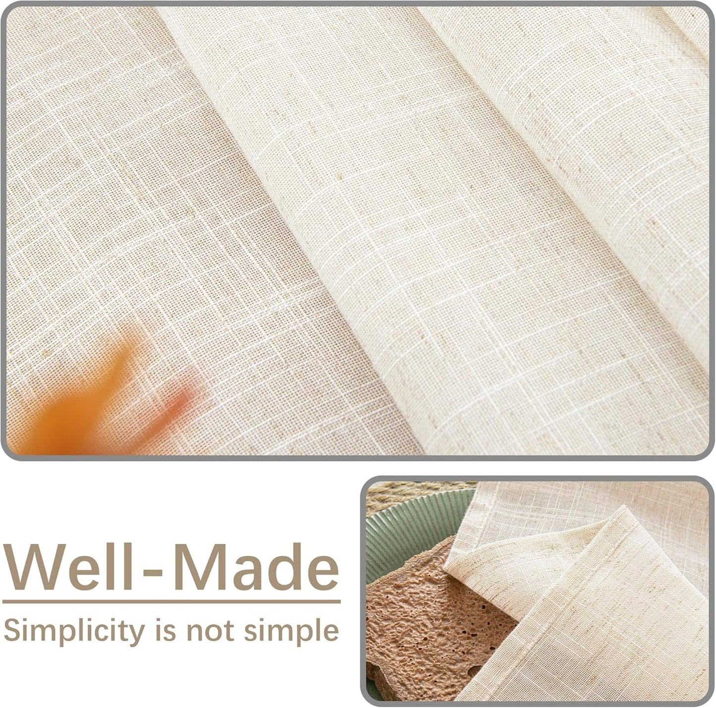 Natural Linen Textured Square Tablecloth, Slubby Lightweight Table Cloth 70 x 90 Inch, Water Resistant Stain Resistant Farmhouse Burlap Table Cover for Kitchen Dining Room