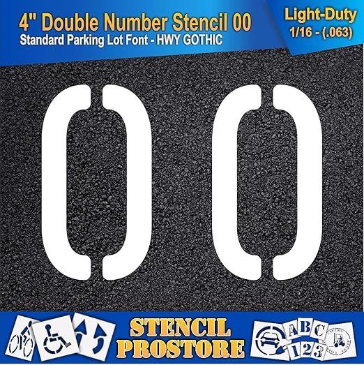 Pavement, Curb, and WheelStop Stencils - 4 inch Double Number Stencil - (00) - 4" x 5.5" x 1/16" (63 mil) - Light-Duty