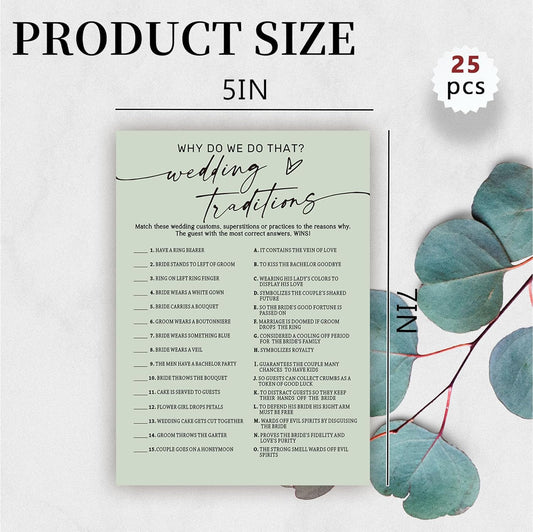 Bridal Shower Games, Wedding Traditions Why Do We Do That, 25Pcs Minimalist Sage Green Bridal Game Cards with 1 Answer Card, Wedding Shower Games for Guests, Engagement Bachelorette Party Supplies