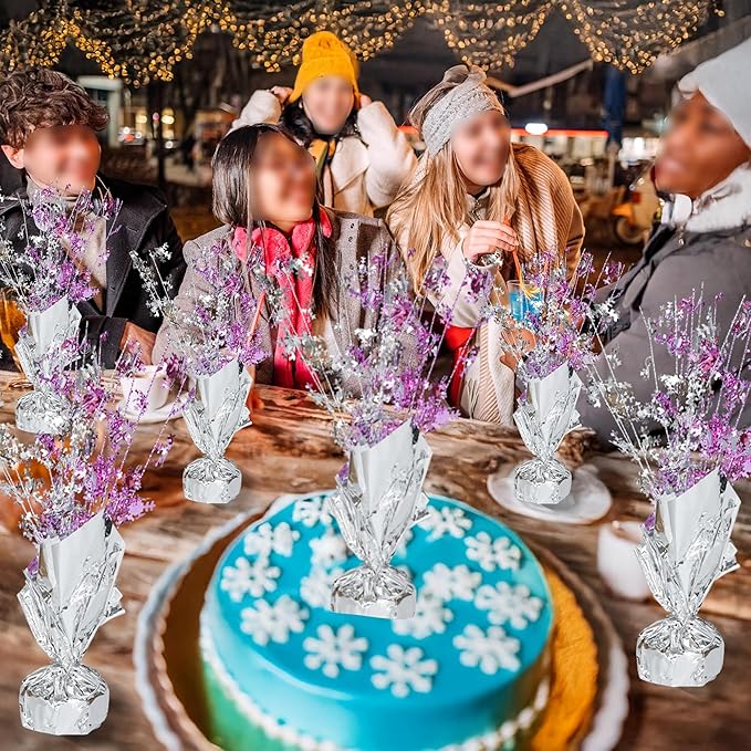 Gyufise 6 Pack Metallic Foil Spray Centerpiece Snowflake Table Decoration Burst Table Centerpieces Table Decor for Winter Wonderland Birthday Wedding Anniversary Holiday Party Supplies Pink Silver