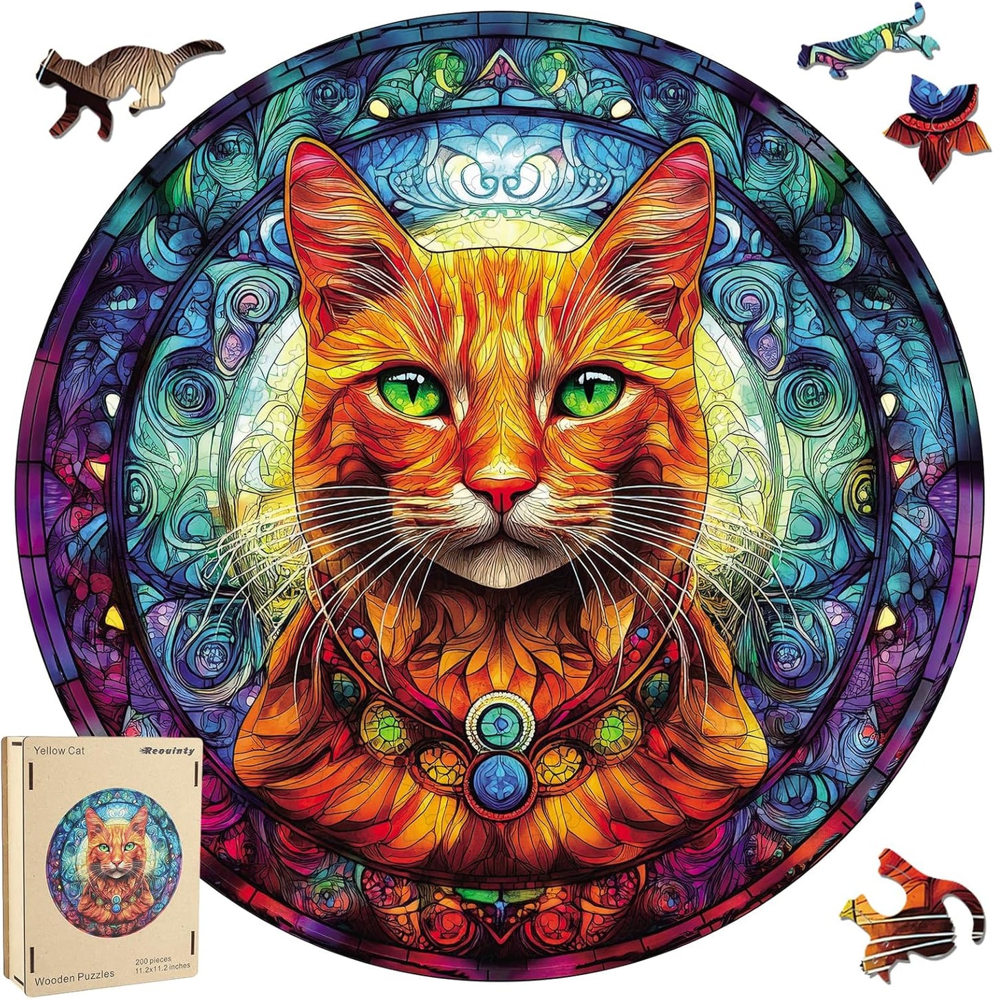Reouinty Cool Wooden Puzzle for Adults 500 Piece, Yellow Cat Wooden Jigsaw Puzzles, Beautiful Wooden Puzzle with Box Birthday Gifts for Adults and Kids Family Game(16.5 * 16.5in)