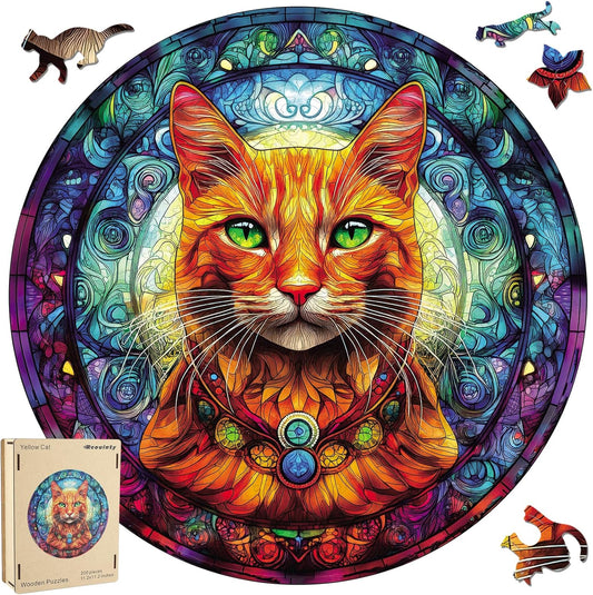 Reouinty Cool Wooden Puzzle for Adults 500 Piece, Yellow Cat Wooden Jigsaw Puzzles, Beautiful Wooden Puzzle with Box Birthday Gifts for Adults and Kids Family Game(16.5 * 16.5in)