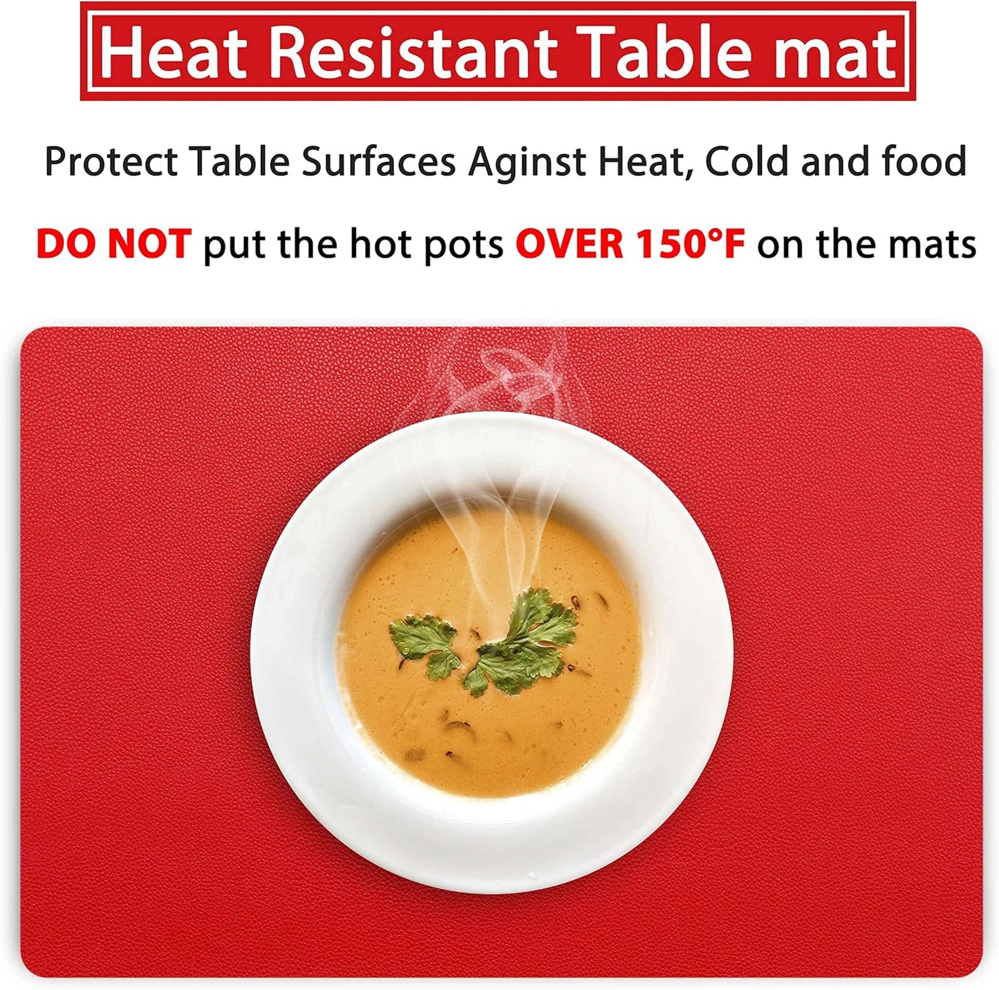 Wipeable Placemats Leather Table Mats Waterproof Heat-Resistant Easy to Clean for Dining Table Set Kitchen Table (2, Red)