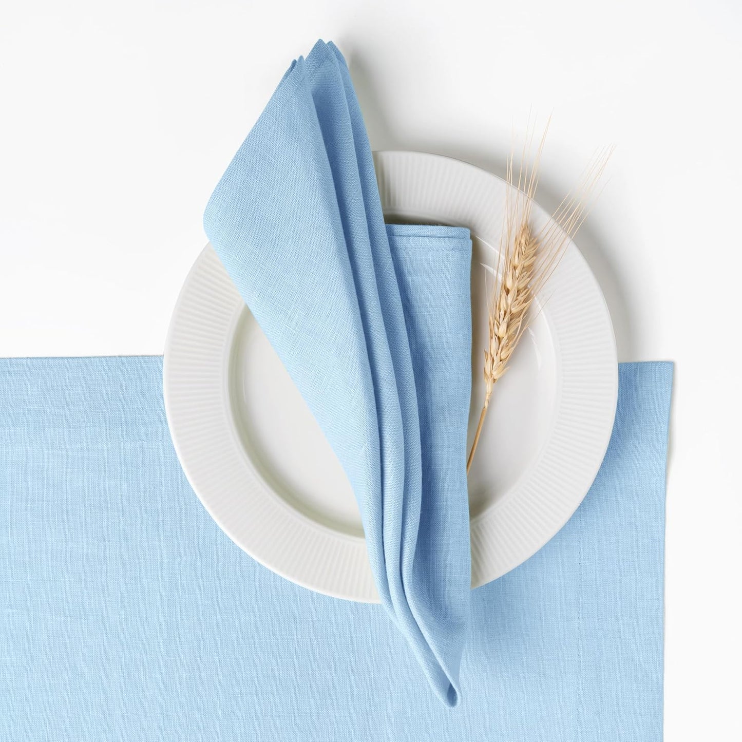 D'Moksha Homes Powder Blue Linen Napkins 18 x 18 Inch - 100% Pure Linen Cloth Washable Dinner Napkins Set of 4 for Fall, Thanksgiving, Holiday