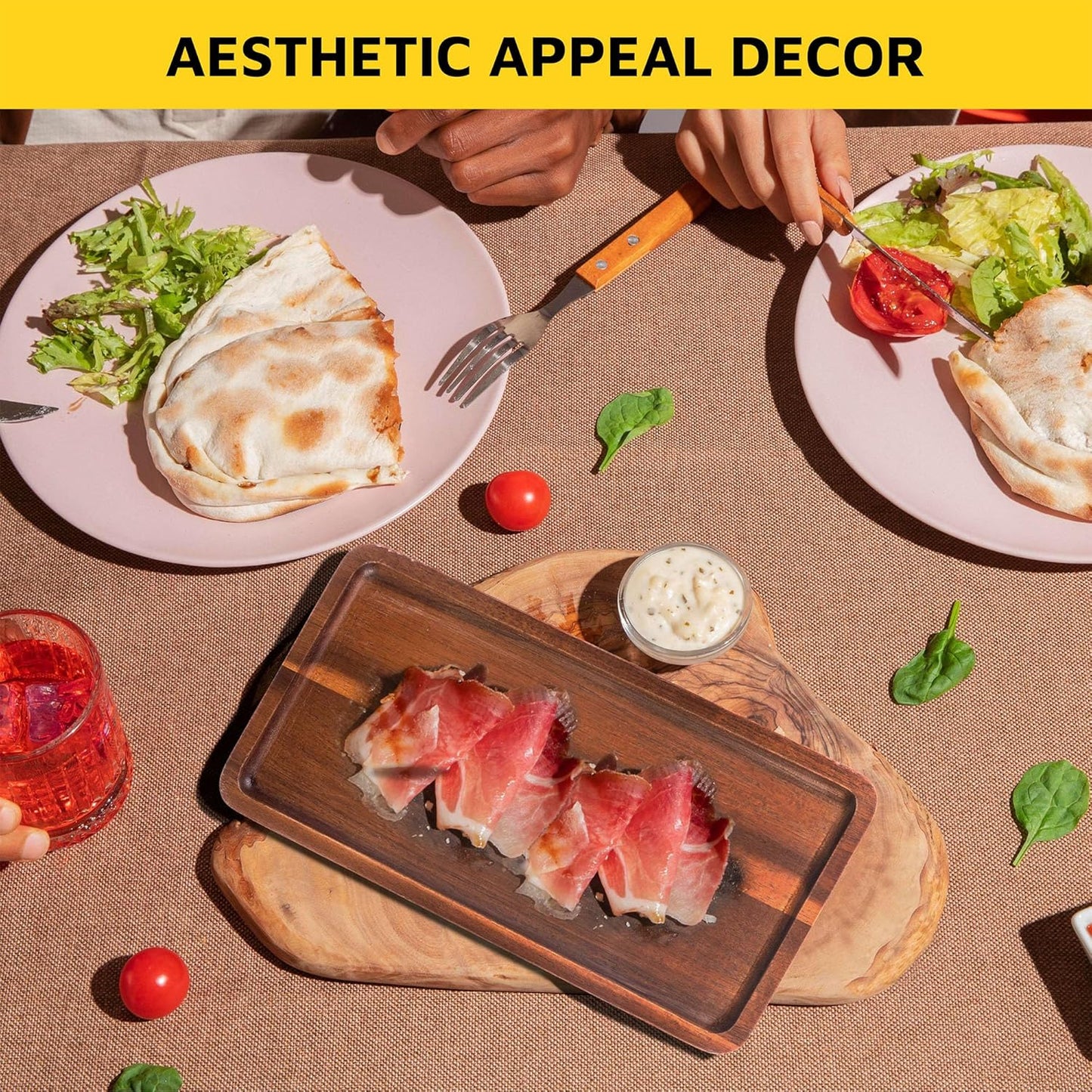 KOLWOVEN Solid Acacia Wood Serving Tray - 3 Pack, 11.8" x 5.9" Rectangular Wooden Serving Platter, Wood Boards for Food, Mini Cheese Board for Vegetable, Charcuterie, Appetizer, Decor (Set 3)