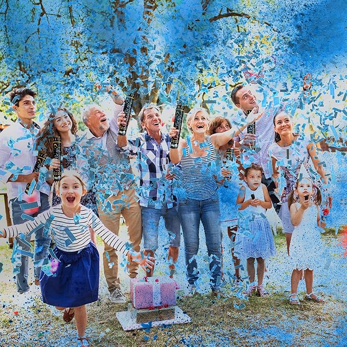 Gender Reveal Confetti Powder Cannon Biodegradable Baby Boy Blue Baby Girl Pink Gender Reveal Poppers - He or She What Will it Bee Baby Shower Baby Party Decorations Supplies Confetti Sticks (4 Blue)