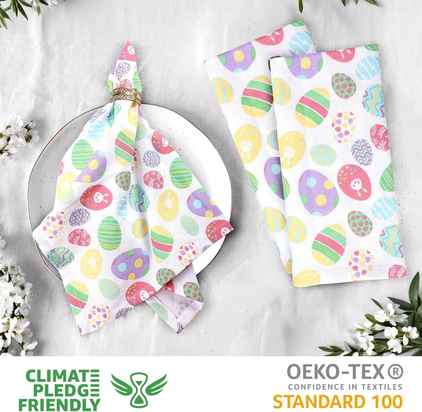 Urban Villa Easter Cloth Napkins Easter Eggs Print 100% Cotton Dinner Napkins Set of 12 (20x20 Inches) Highly Absorbent Soft Durable Washable Reuasble Ideal for Everyday Use Wedding Parties