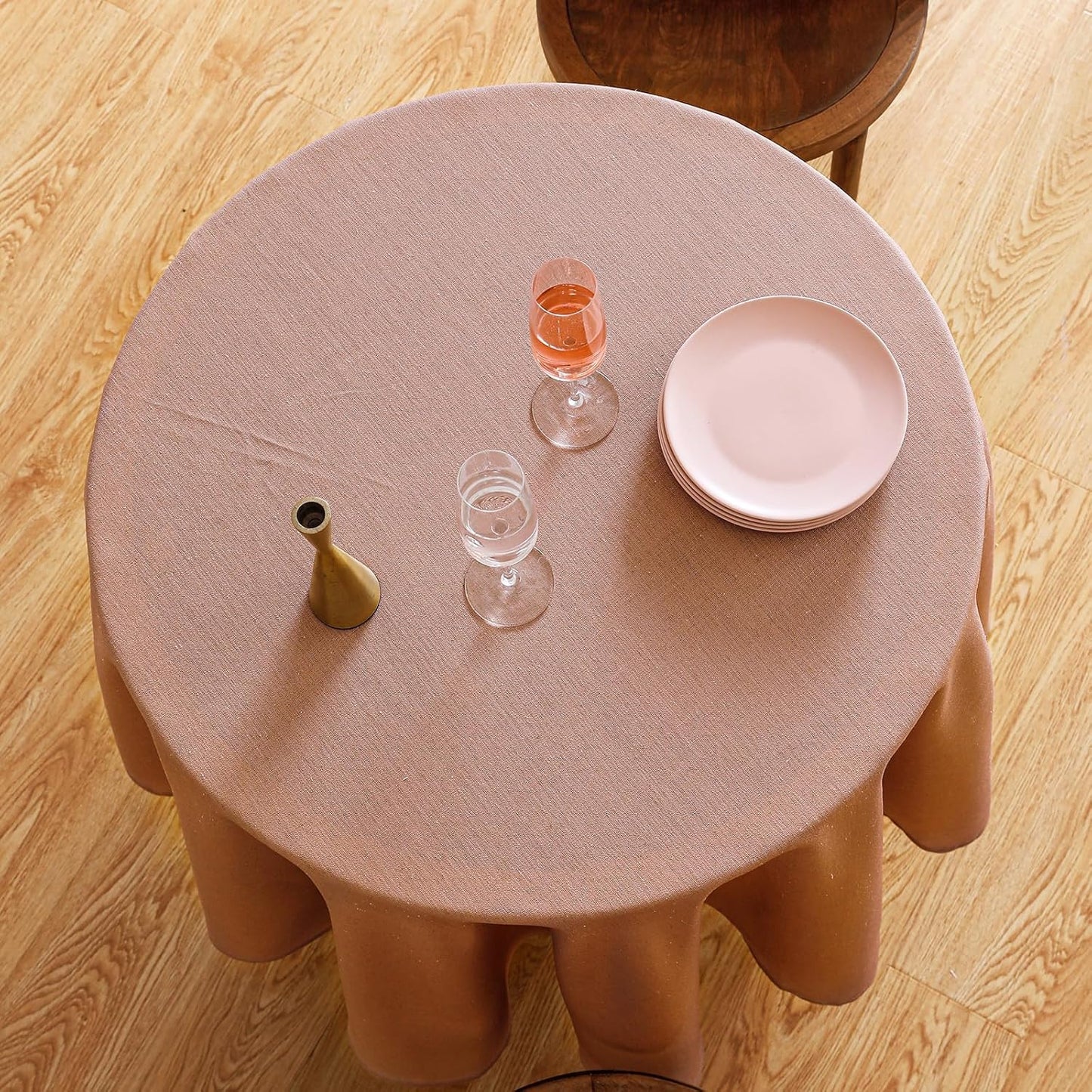 ISAENNE Pink Tablecloth for Round Tables,Linen Table Cloth Solid Color Plain Simplicity,Heavy Durable Table Cover for Dining Kitchen Decor Party Banquet,Diameter 67"