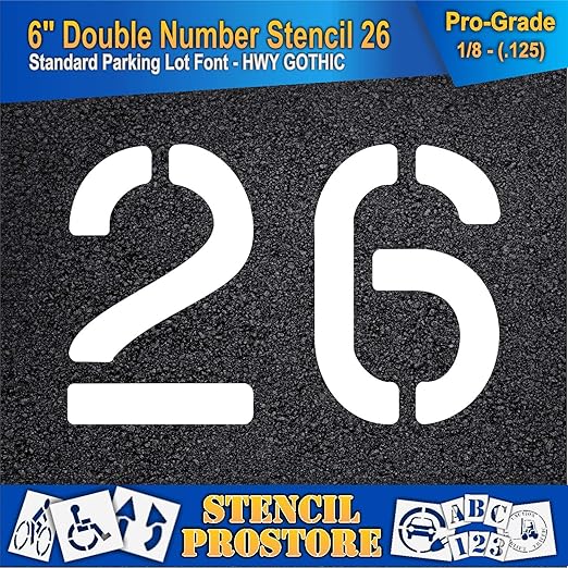 Pavement, Curb, and WheelStop Stencils - 6 inch Double Number Stencil - (26) - 6" x 9" x 1/8" (128 mil) - Pro-Grade