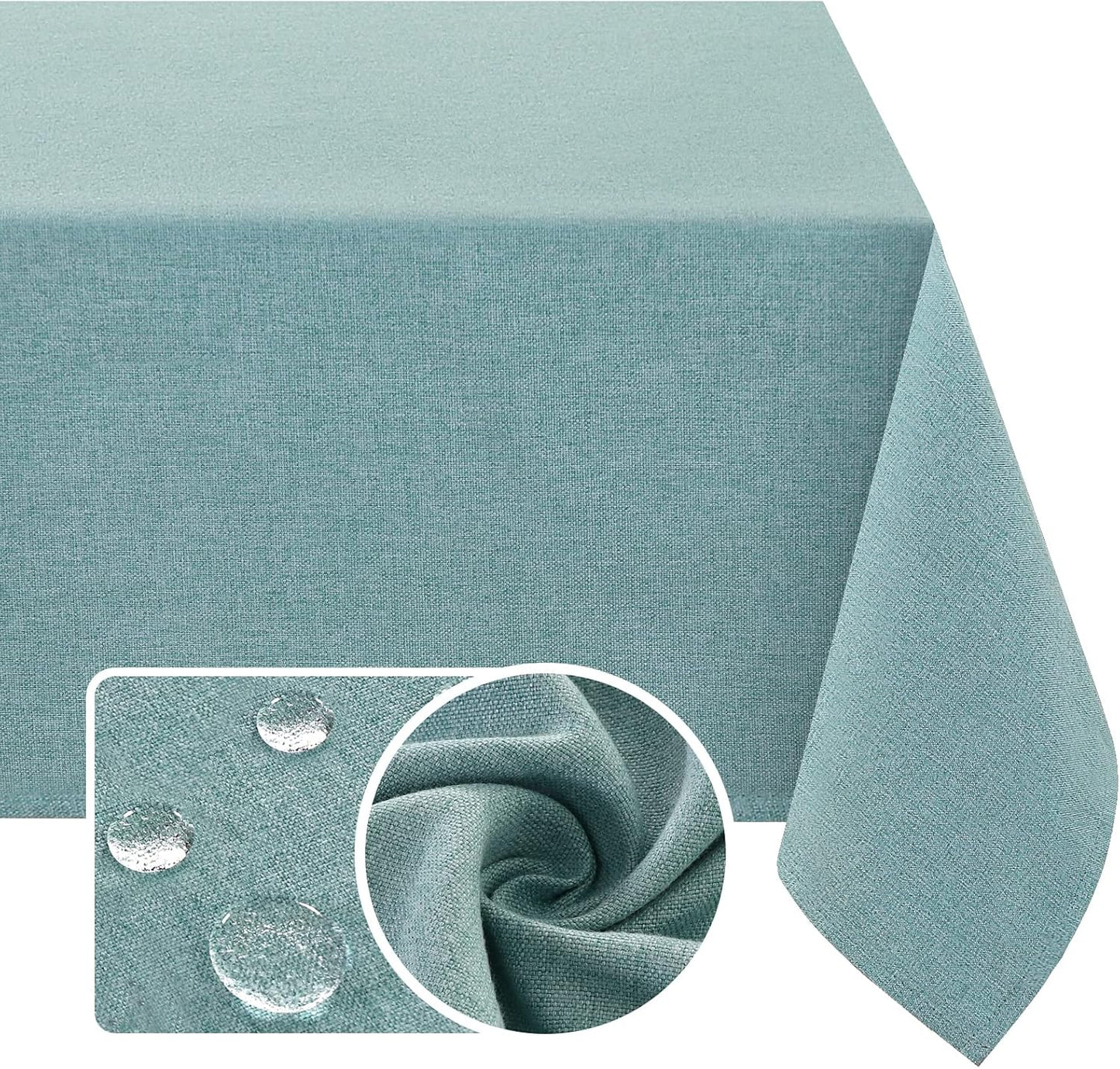 H.VERSAILTEX Linen Textured Tablecloth 54 x 80 Waterproof Decorative Table Cloth Spill-Proof Linen Look Cover for Party Table Extra Soft and Thick Fabric Wrinkle Free, Heather Aqua